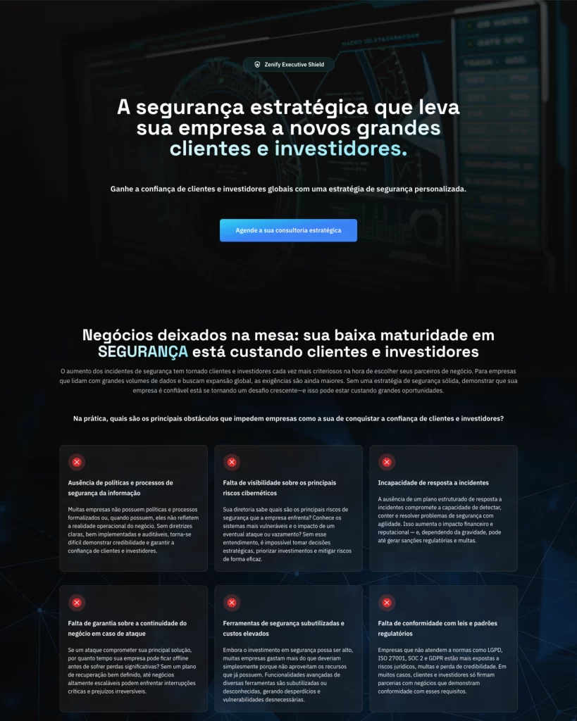landing page para empresa de cibersegurança