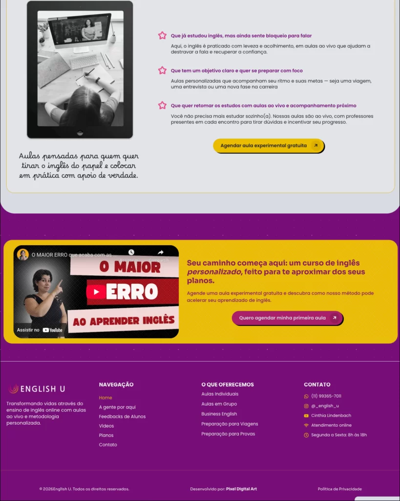 site para escola de inglês